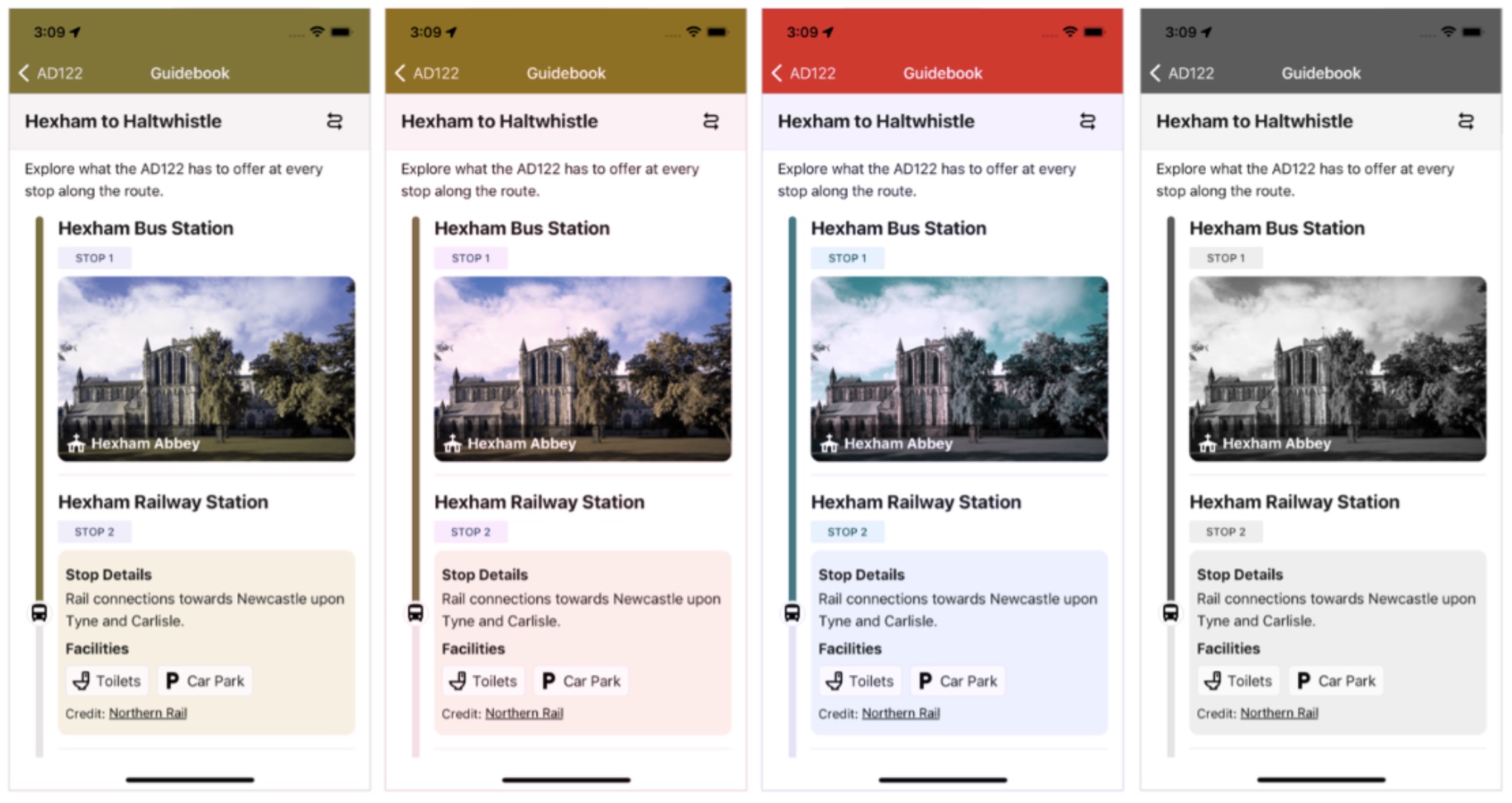 Colour blindness test of Scenic Rides guidebook screen