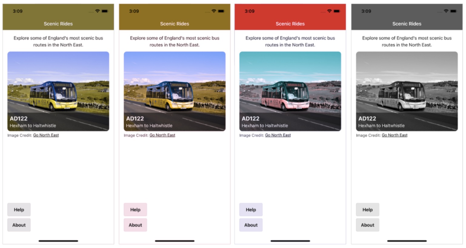 Colour blindness test of Scenic Rides home screen