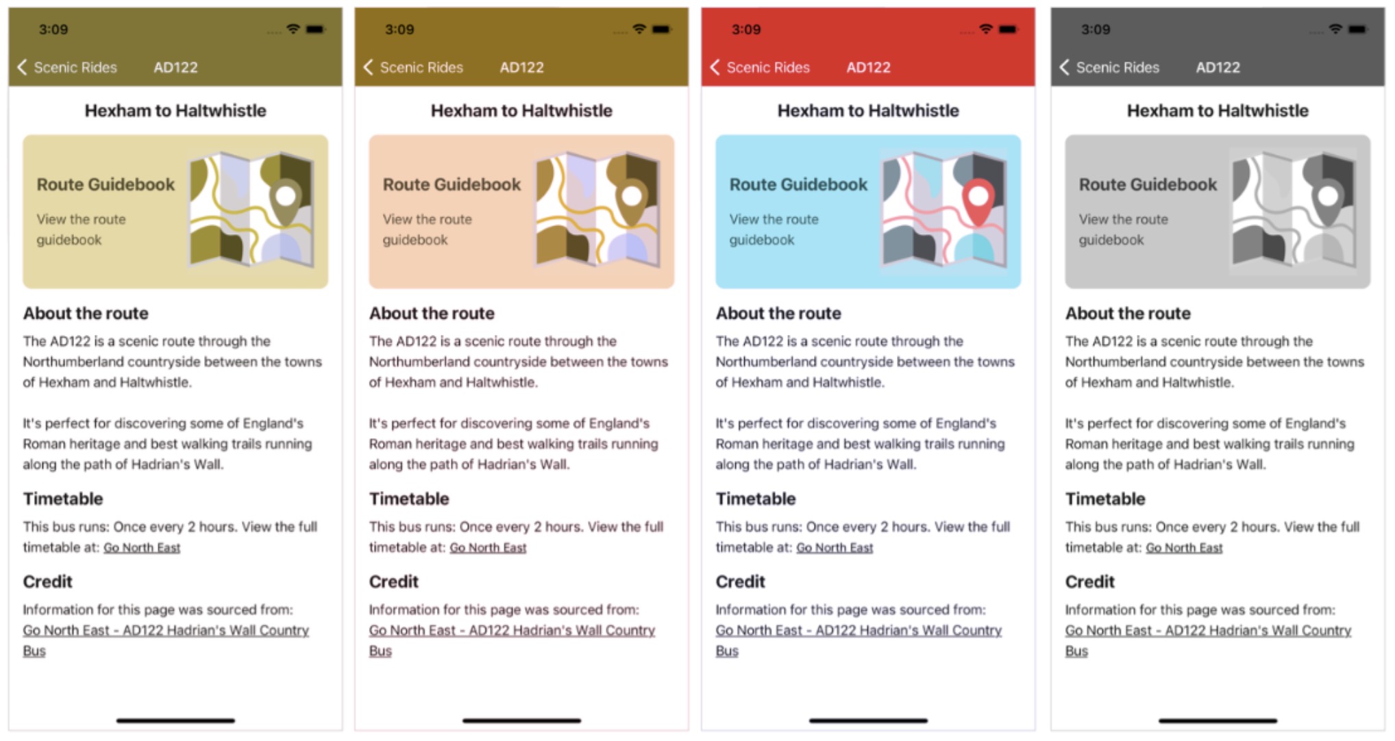 Colour blindness test of Scenic Rides route screen