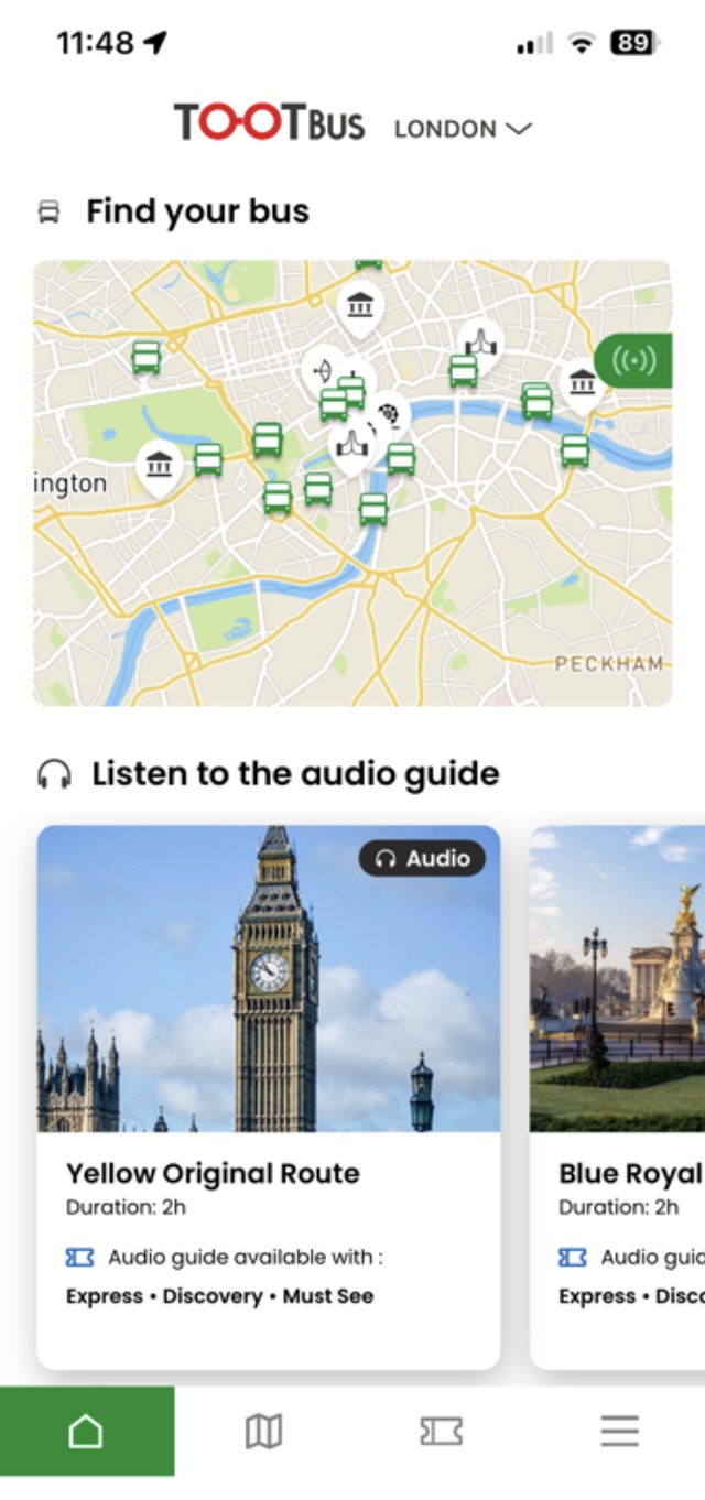 Tootbus's mobile application launch screen