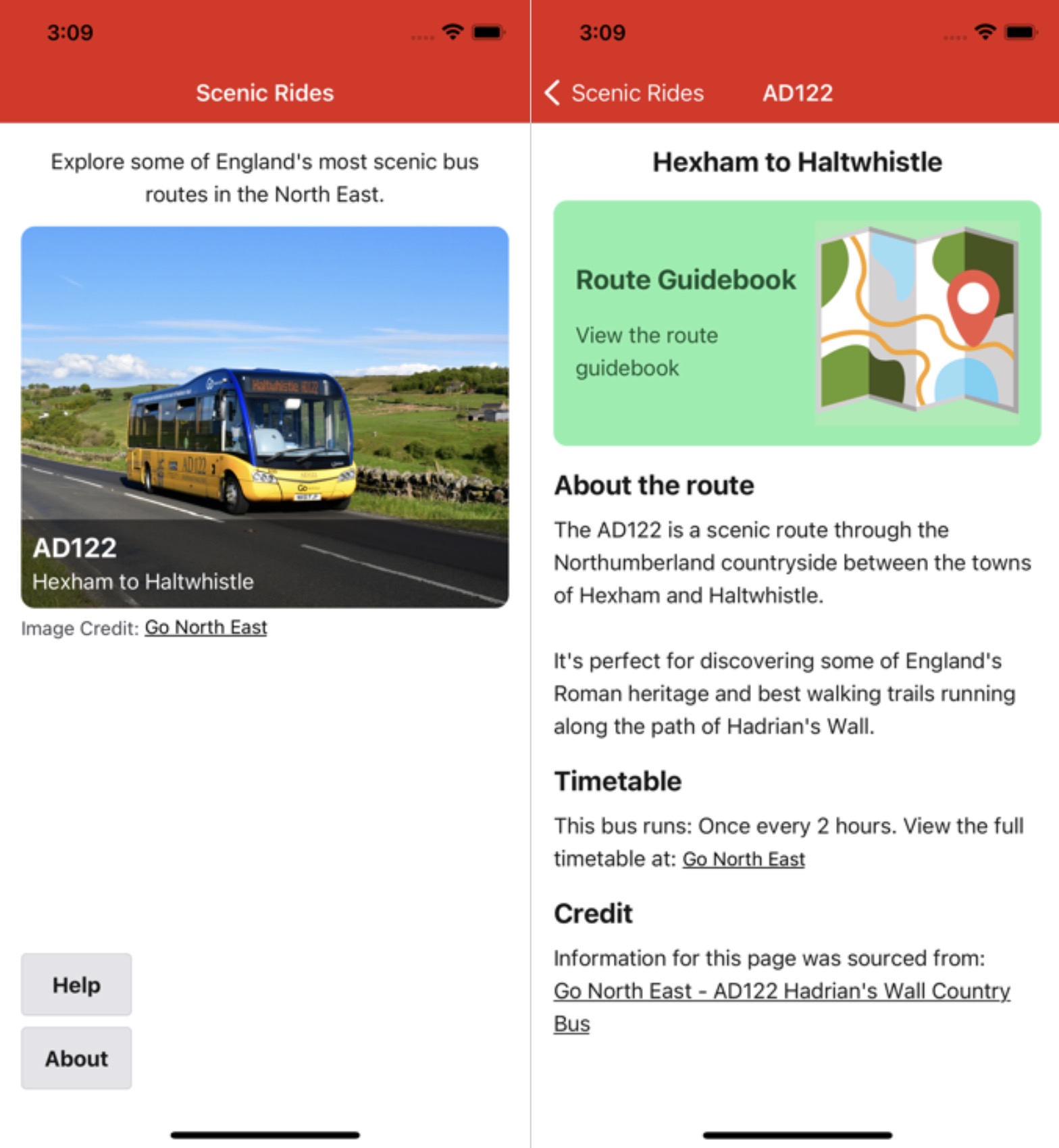 Scenic Rides finished home and route screens